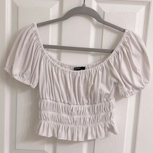 5/$25 F21 Cottagecore Ruffle Gathered Cinched Waist Puff Sleeve Peasant Top